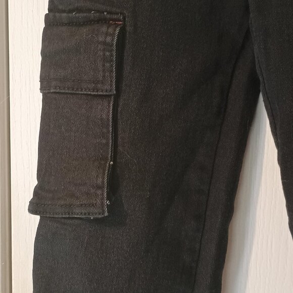 True Religion Cargo Jeans Kids 7 Black Denim Logo Pants Adjustable Waist - Picture 5 of 10